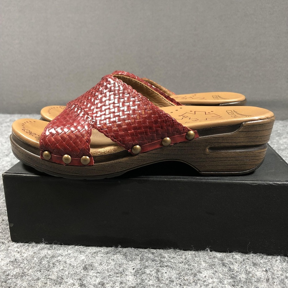 Dansko Mila Clogs Sandals Womens 7.5 Red Woven Leather Studded Wedge Comfort - Picture 7 of 16